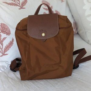 Longchamp Le Pliage Nylon Foldable Backpack Cognac / Gold